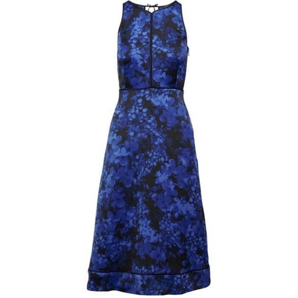 Banana Republic Sleeveless Dress Floral Print Midi Fit Flare Blue Women's Size 0 - Picture 12 of 12